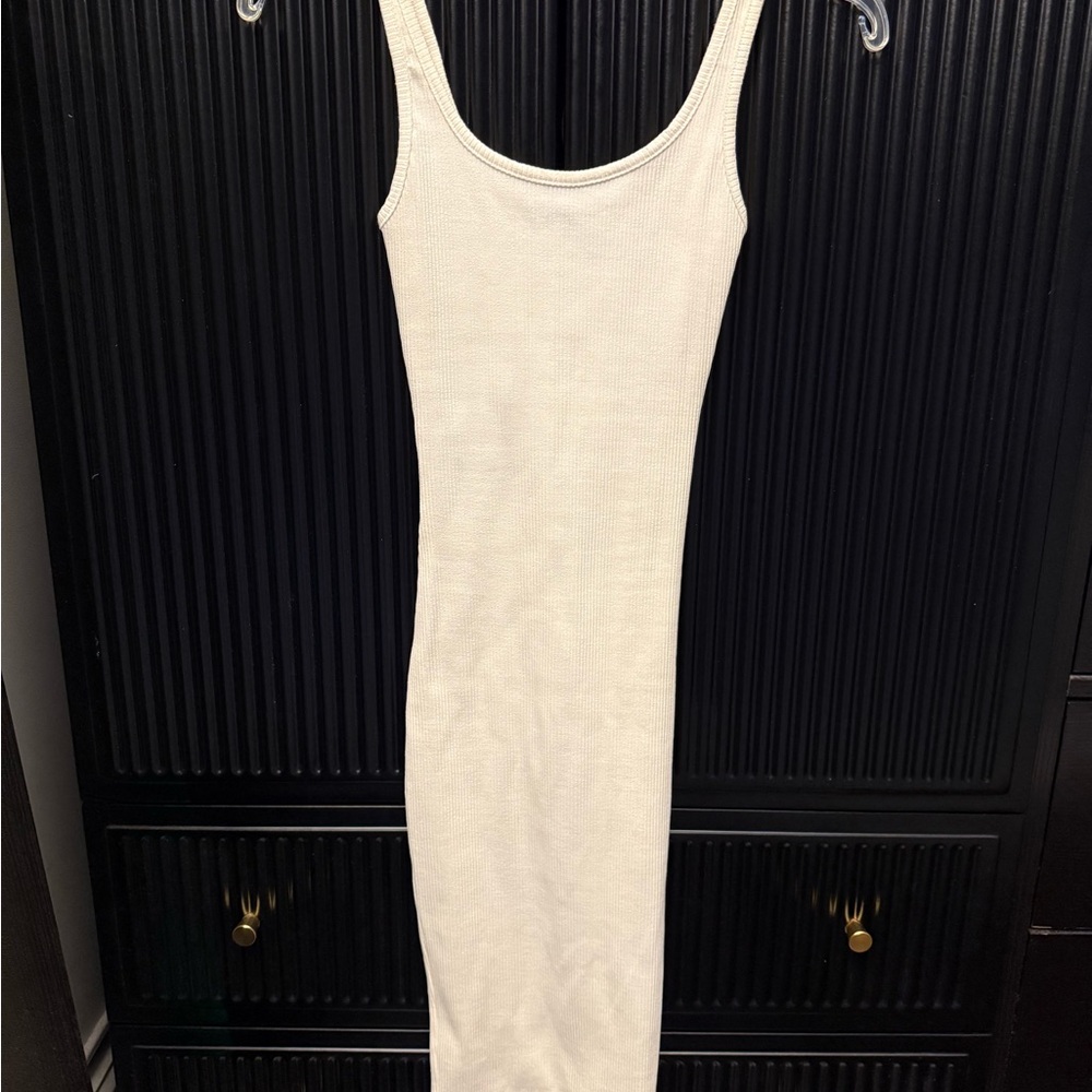 Naked Wardrobe White Ribbed Sleeveless Midi Dress